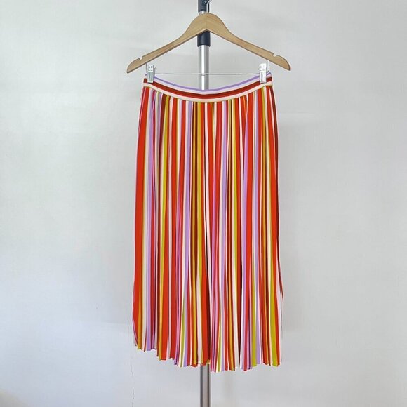 Forever‎ 21 Contemporary Colorful Stripe Pleated Midi A-Line Skirt Sz L - Picture 2 of 15